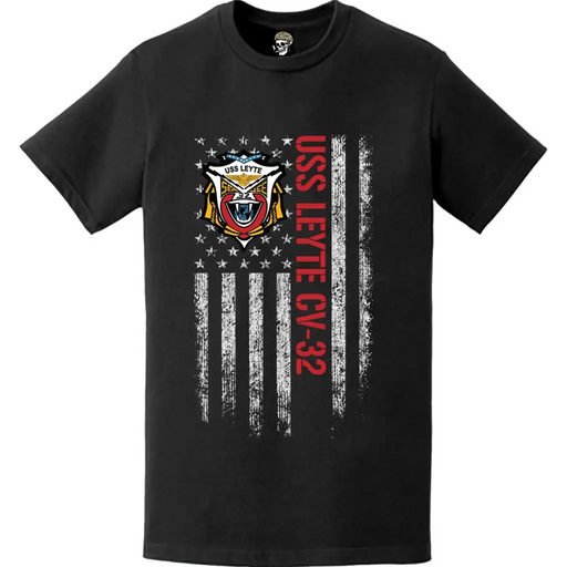 USS Leyte (CV-32) Patriotic Ship's Crest Logo American Flag T-Shirt Tactically Acquired   