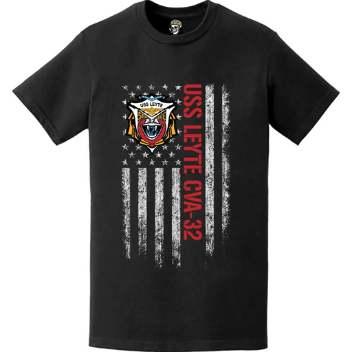 USS Leyte (CVA-32) Patriotic Ship's Crest Logo American Flag T-Shirt Tactically Acquired   