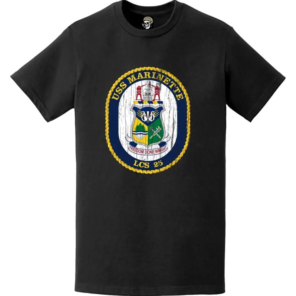 USS Marinette (LCS-25) Distressed Ship's Crest Logo Emblem T-Shirt Tactically Acquired   