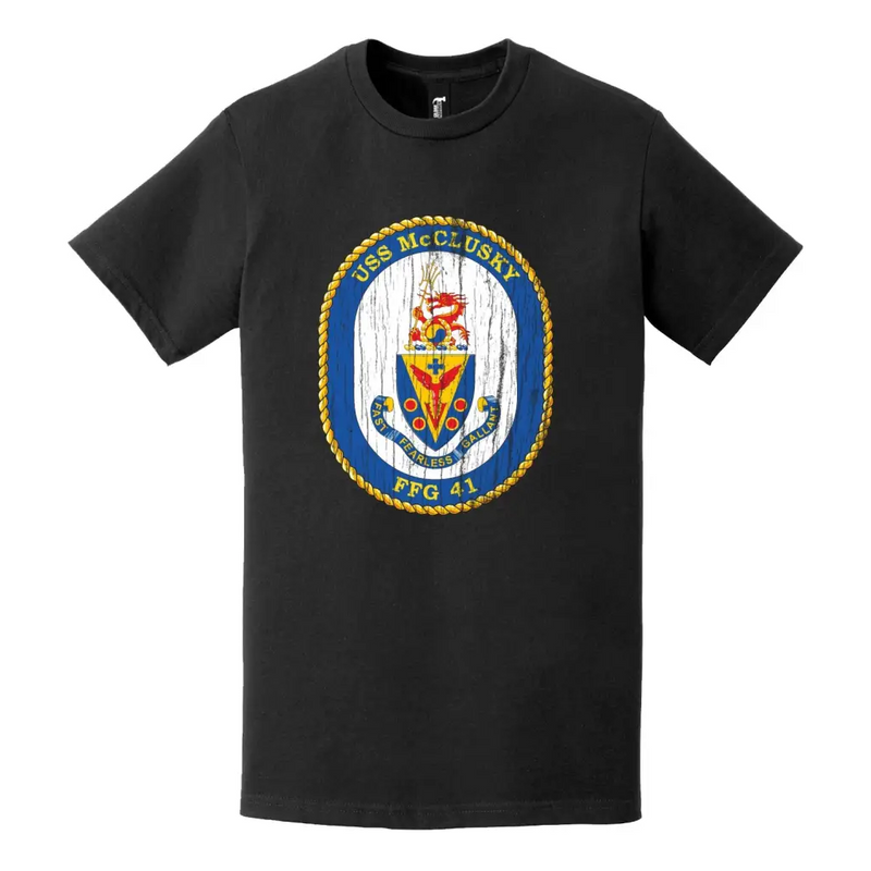 USS McClusky (FFG-41) Logo Emblem Distressed T-Shirt