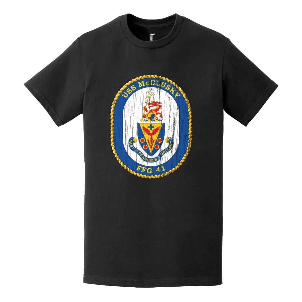 USS McClusky (FFG-41) Logo Emblem Distressed T-Shirt Tactically Acquired   