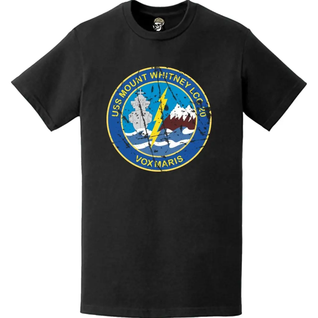 USS Mount Whitney (LCC-20) Ship's Crest Distressed Emblem T-Shirt Tactically Acquired   