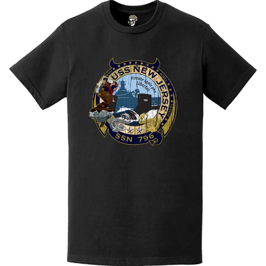 Distressed USS New Jersey (SSN-796) Submarine Logo T-Shirt Tactically Acquired   