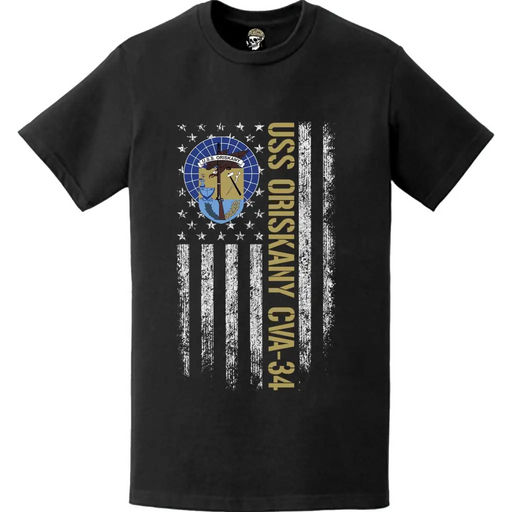 USS Oriskany (CVA-34) Patriotic Ship's Crest Logo American Flag T-Shirt Tactically Acquired   