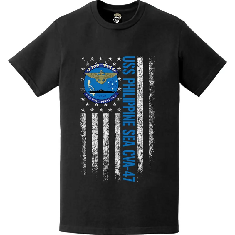 USS Philippine Sea (CVA-47) Patriotic Ship's Crest Logo American Flag T-Shirt