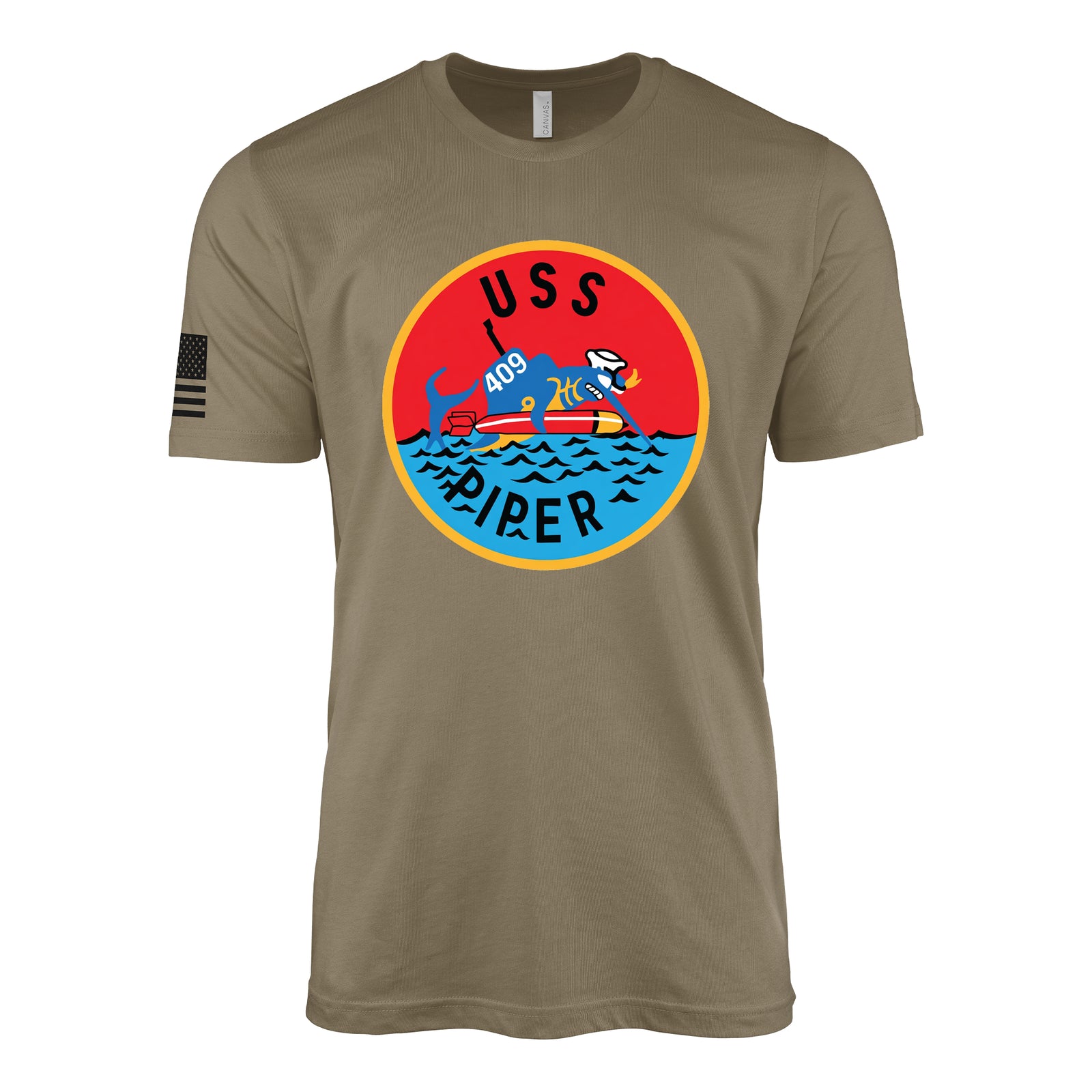 USS Piper (SS-409) Tench-Class Submarine T-Shirt - Coyote Brown