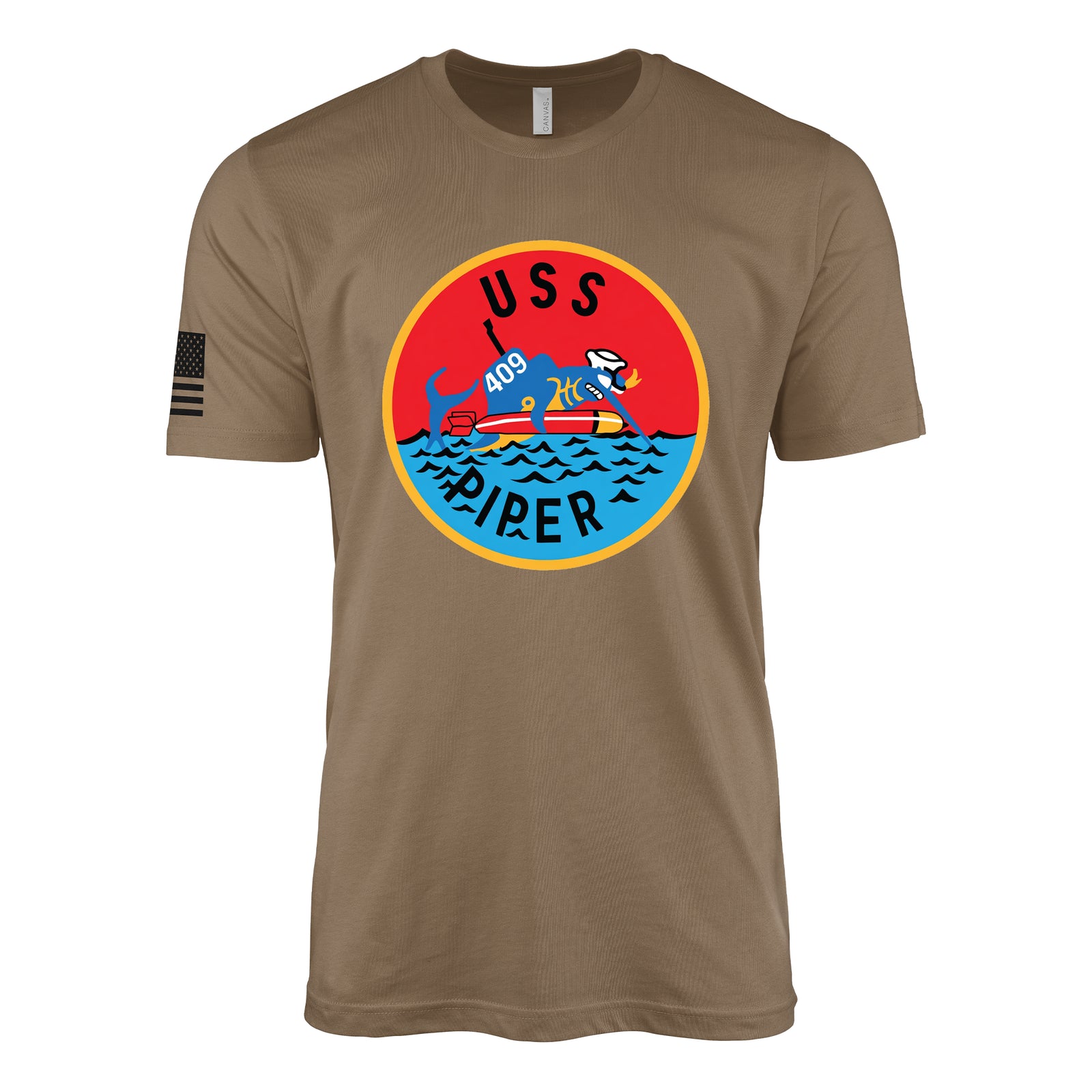 USS Piper (SS-409) Tench-Class Submarine T-Shirt - Woodland Brown