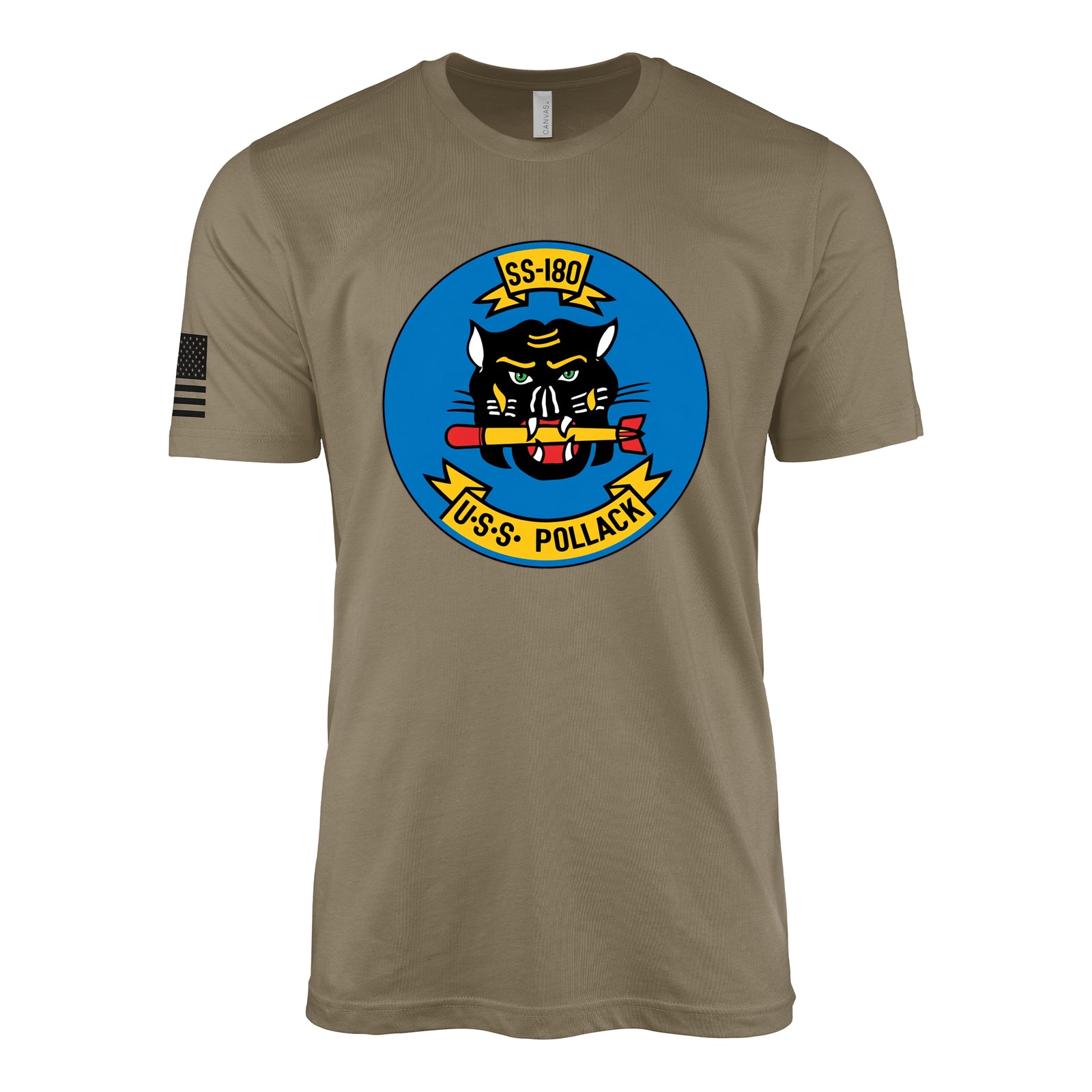 USS Pollack (SS-180) Porpoise-Class Submarine T-Shirt - Coyote Brown