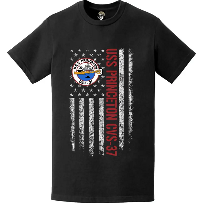 USS Princeton (CVS-37) Patriotic Ship's Crest Logo American Flag T-Shirt Tactically Acquired   