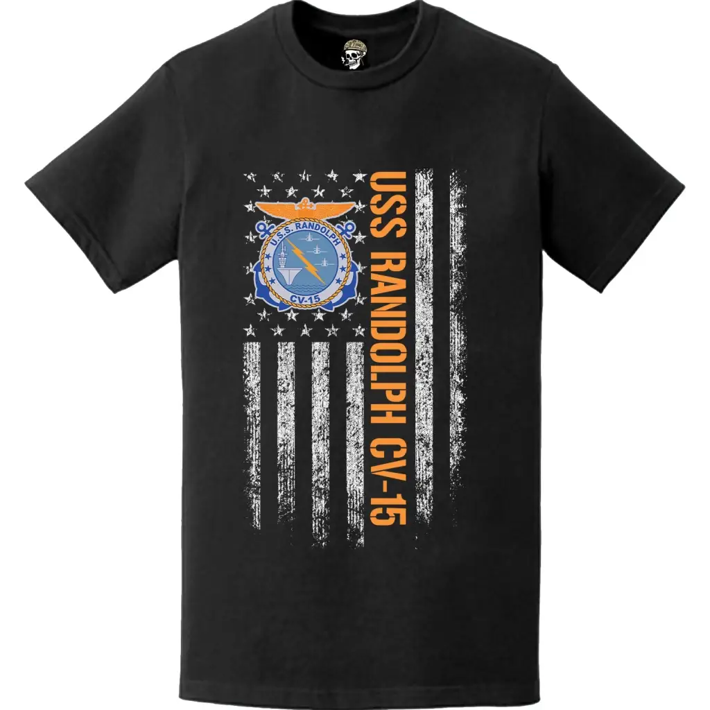 USS Randolph (CV-15) Patriotic Ship's Crest Logo American Flag T-Shirt Tactically Acquired   
