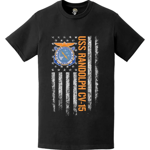 USS Randolph (CV-15) Patriotic Ship's Crest Logo American Flag T-Shirt Tactically Acquired   