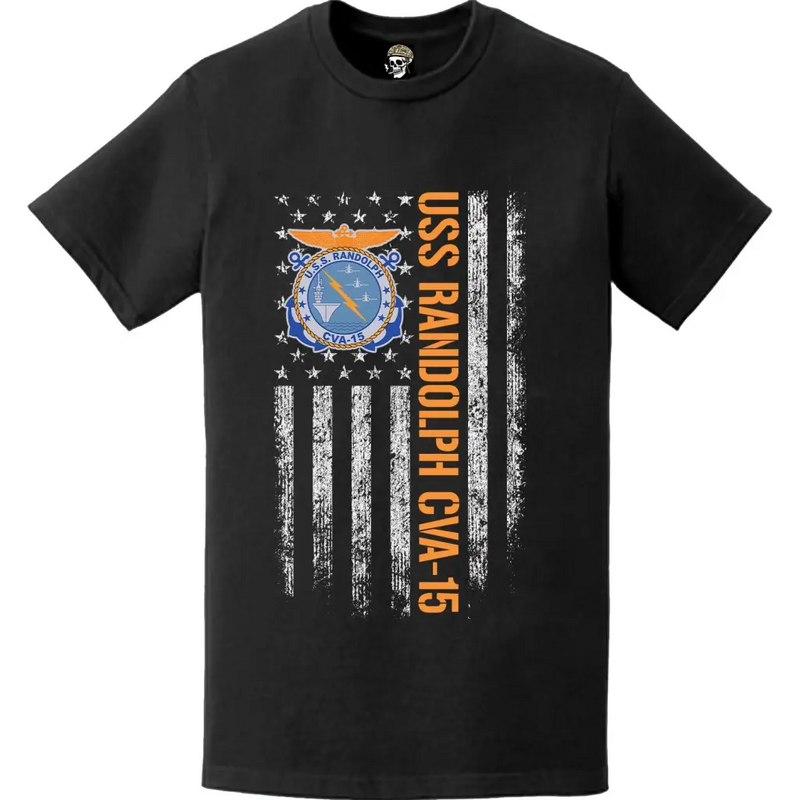 USS Randolph (CVA-15) Patriotic Ship's Crest Logo American Flag T-Shirt