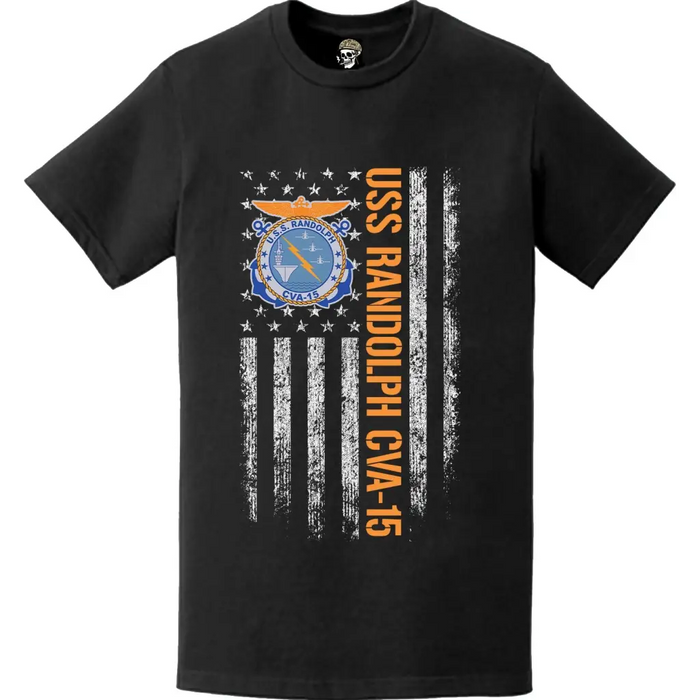 USS Randolph (CVA-15) Patriotic Ship's Crest Logo American Flag T-Shirt Tactically Acquired   