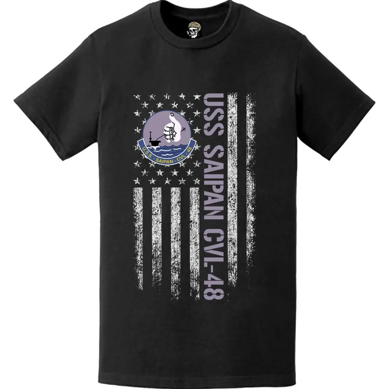 USS Saipan (CVL-48) Patriotic Ship's Crest Logo American Flag T-Shirt