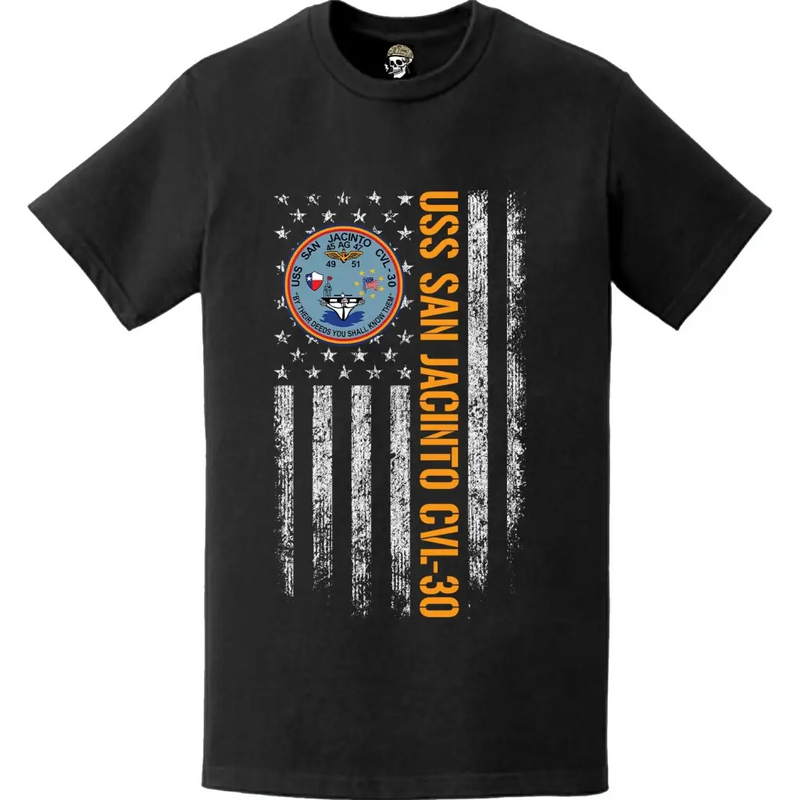 USS San Jacinto (CVL-30) Patriotic Ship's Crest Logo American Flag T-Shirt
