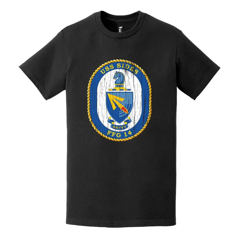 USS Sides (FFG-14) Logo Emblem Distressed T-Shirt