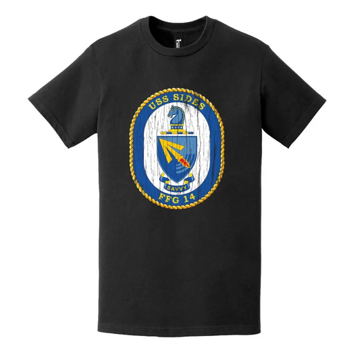 USS Sides (FFG-14) Logo Emblem Distressed T-Shirt Tactically Acquired   