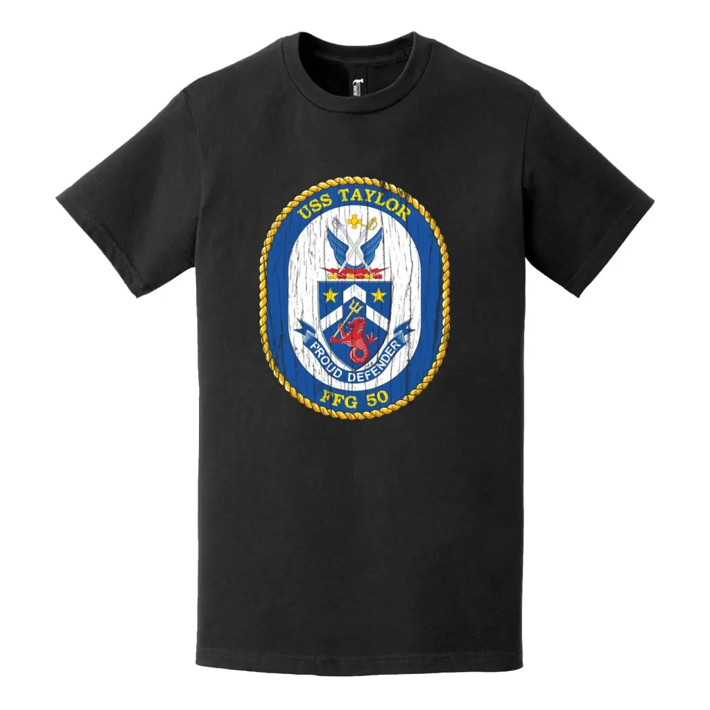 USS Taylor (FFG-50) Logo Emblem Distressed T-Shirt Tactically Acquired   