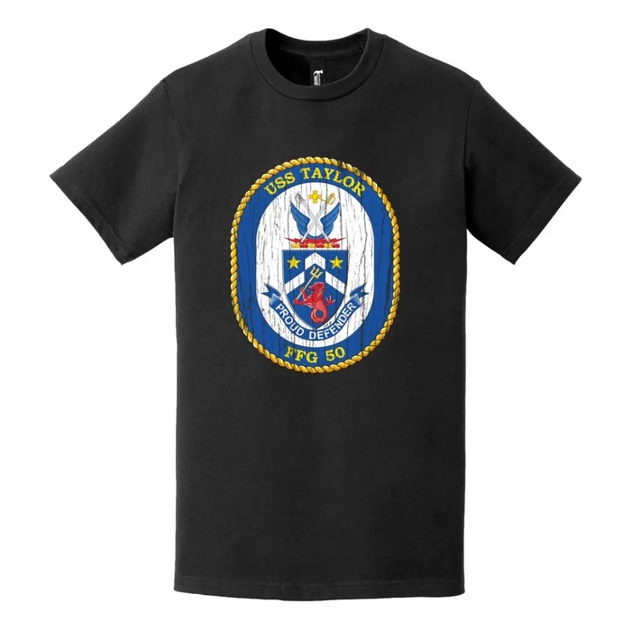 USS Taylor (FFG-50) Logo Emblem Distressed T-Shirt Tactically Acquired   