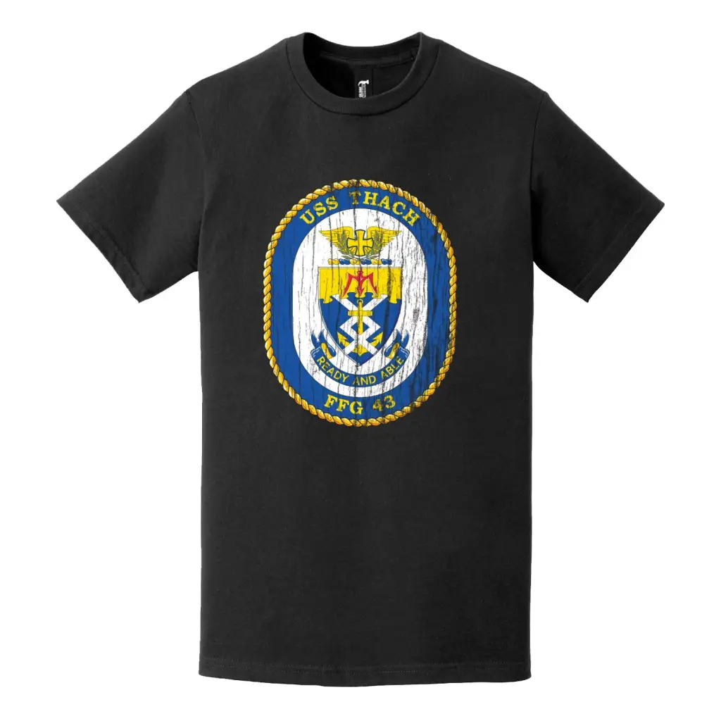 USS Thach (FFG-43) Logo Emblem Distressed T-Shirt Tactically Acquired   