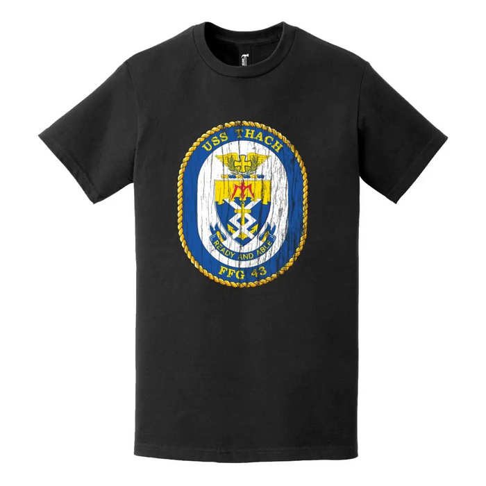 USS Thach (FFG-43) Logo Emblem Distressed T-Shirt Tactically Acquired   