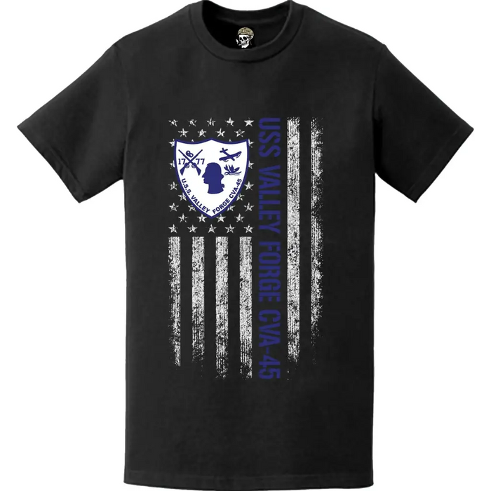 USS Valley Forge (CVA-45) Patriotic Ship's Crest Logo American Flag T-Shirt Tactically Acquired   