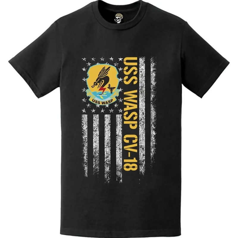 USS Wasp (CV-18) Patriotic Ship's Crest Logo American Flag T-Shirt