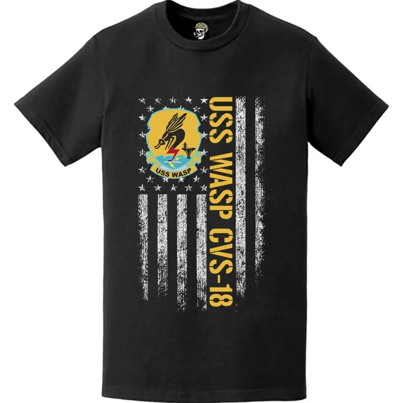 USS Wasp (CVS-18) Patriotic Ship's Crest Logo American Flag T-Shirt