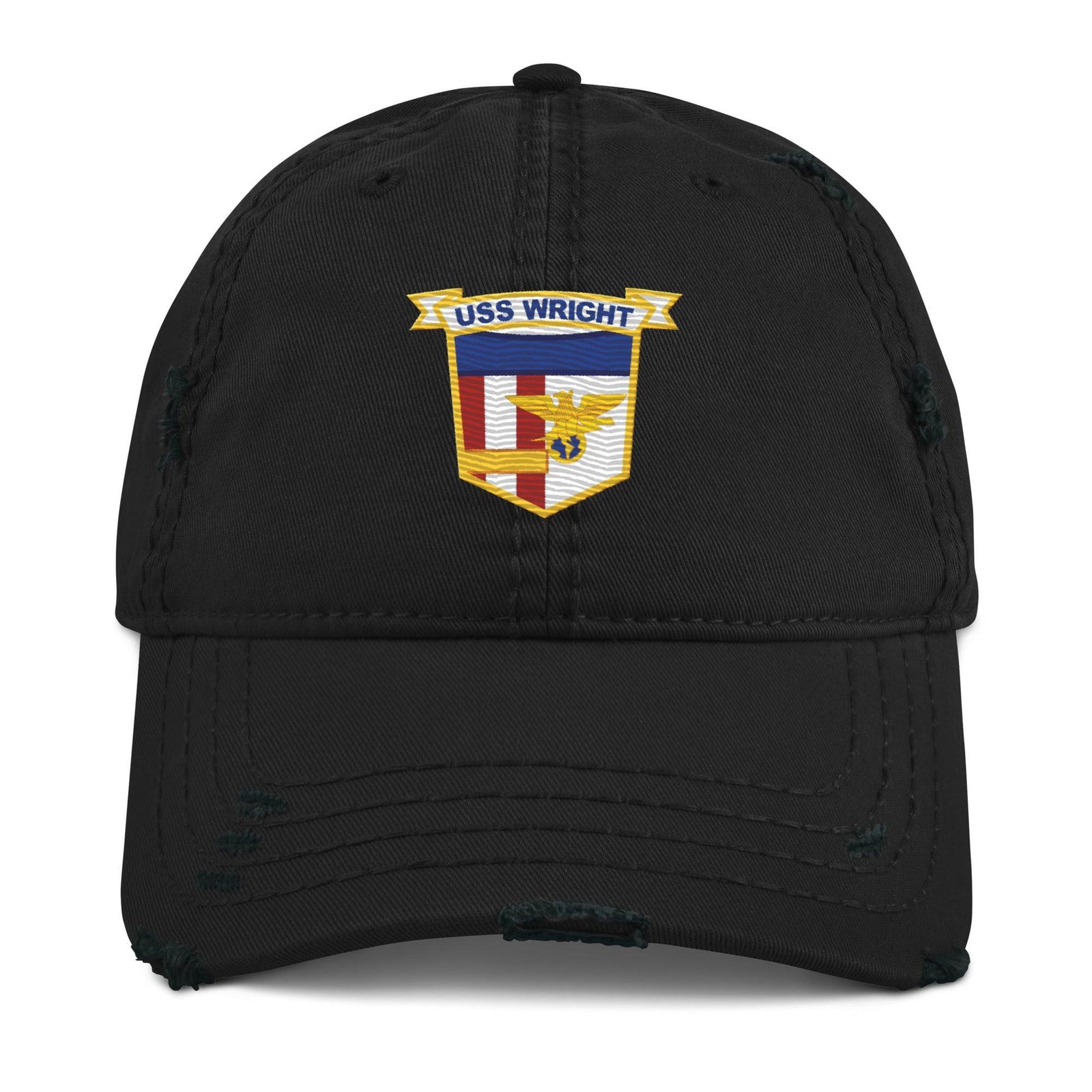 USS Wright (CVL-49) Ship's Crest Logo Embroidered Distressed Dad Hat Tactically Acquired Black  