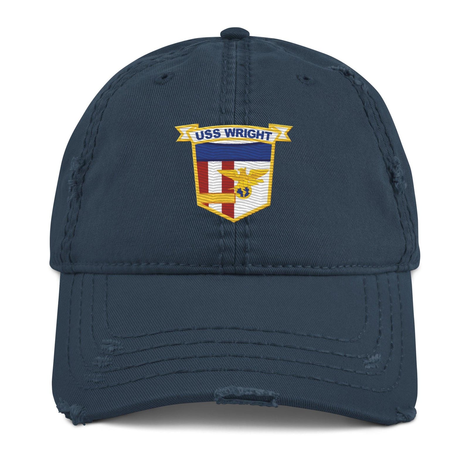 USS Wright (CVL-49) Ship's Crest Logo Embroidered Distressed Dad Hat Tactically Acquired Navy  