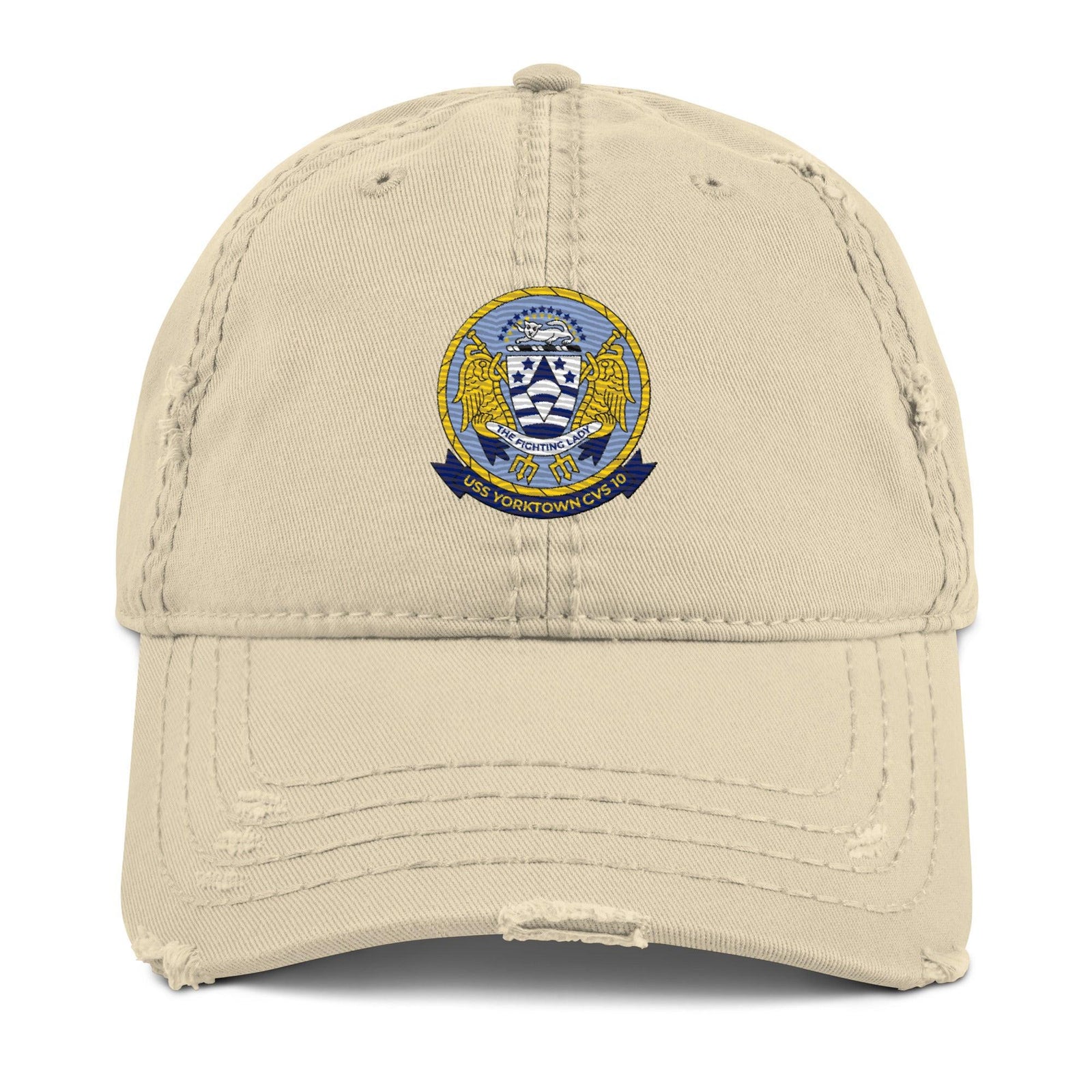 USS Yorktown (CVS-10) Embroidered Distressed Dad Hat Tactically Acquired Khaki  