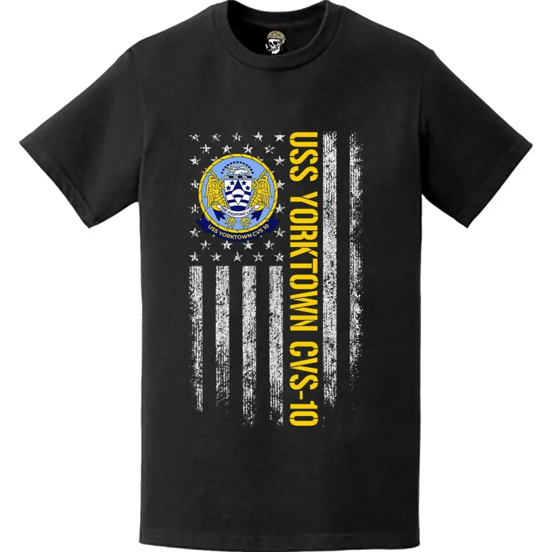 USS Yorktown (CVS-10) Patriotic Ship's Crest Logo American Flag T-Shirt
