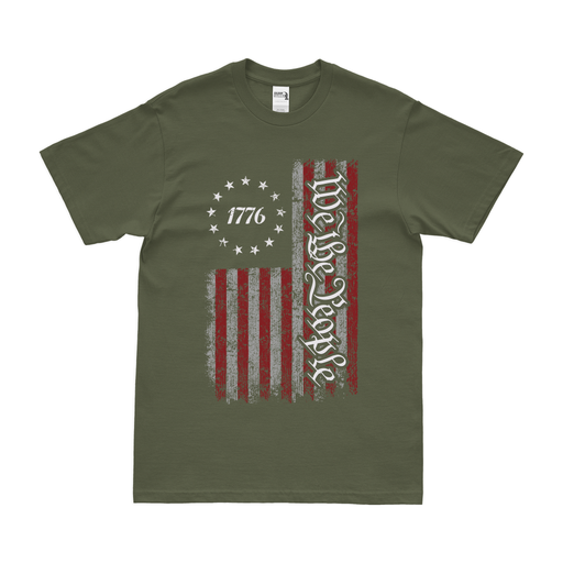 Patriotic We The People 1776 American Flag T-Shirt Tactically Acquired Small Military Green 