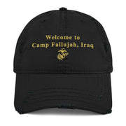 Welcome to Camp Fallujah Iraq Distressed USMC OIF Veteran Dad Hat Tactically Acquired Black  