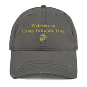 Welcome to Camp Fallujah Iraq Distressed USMC OIF Veteran Dad Hat Tactically Acquired Charcoal Grey  