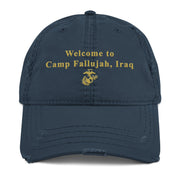 Welcome to Camp Fallujah Iraq Distressed USMC OIF Veteran Dad Hat Tactically Acquired Navy  