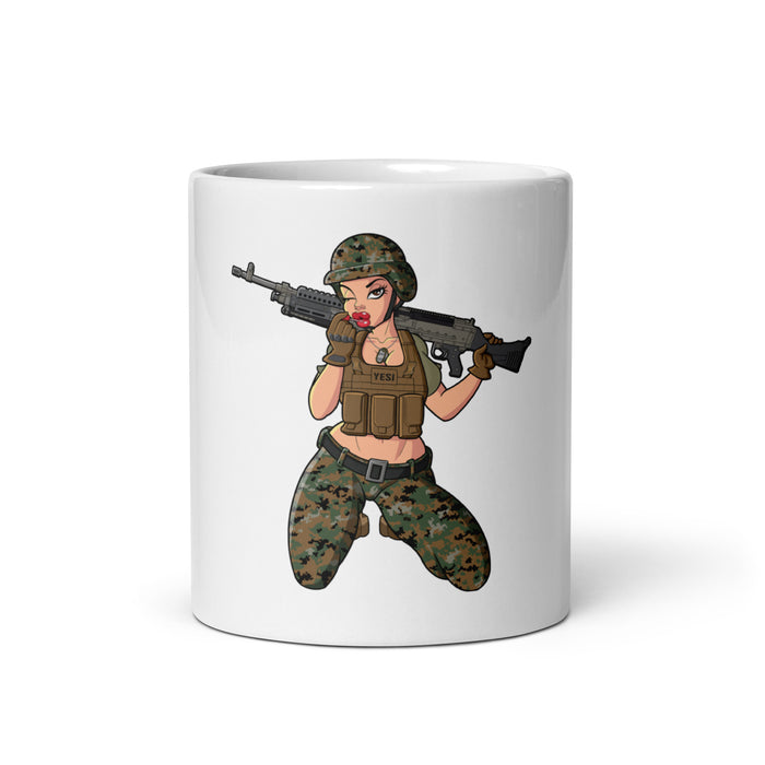 Yesi 240 Machine Gunner Pin-Up Girl Coffee Mug Tactically Acquired 15 oz