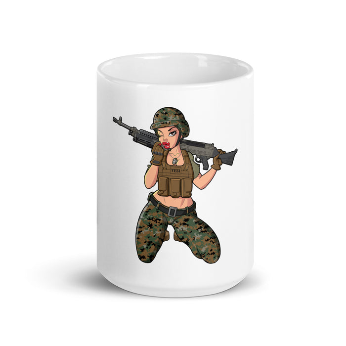 Yesi 240 Machine Gunner Pin-Up Girl Coffee Mug Tactically Acquired 11 oz