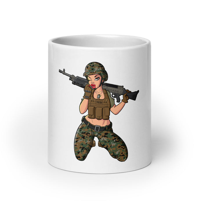 Yesi 240 Machine Gunner Pin-Up Girl Coffee Mug Tactically Acquired 20 oz