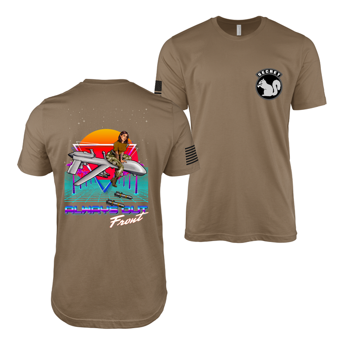 Military Intel Pin-Up Girl Julia MQ-9 Reaper Drone T-Shirt Tactically Acquired Woodland Brown Small