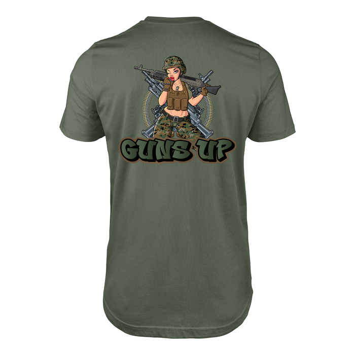 'Guns Up' USMC 0331 Machine Gunner Yesi Pin Up Girl T-Shirt Tactically Acquired