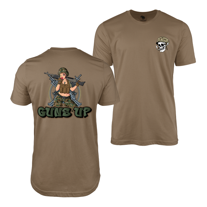 'Guns Up' USMC 0331 Machine Gunner Yesi Pin Up Girl T-Shirt Tactically Acquired Woodland Brown Small Tactically Acquired