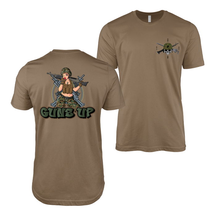 Yesi Pin-Up Girl x USMC 0331 “Guns Up” Machine Gunner T-Shirt Tactically Acquired Woodland Brown Small 0331 Skull