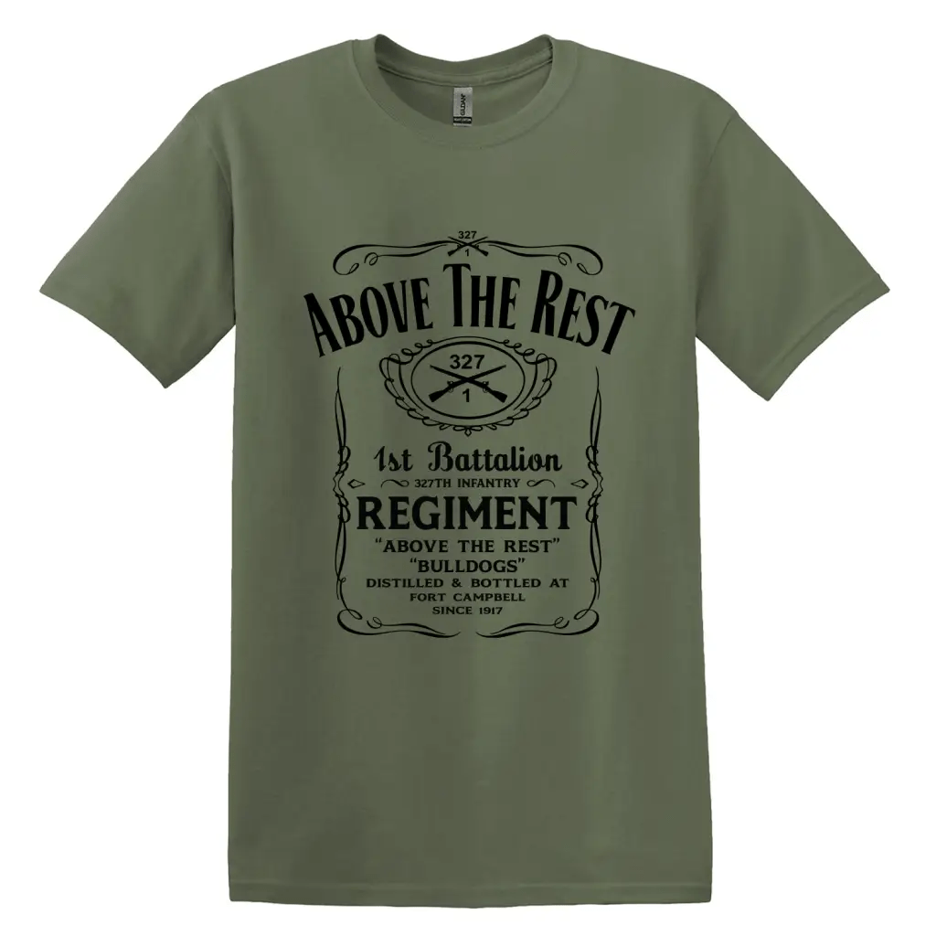 1-327 Infantry Regiment "Above the Rest" Whiskey Label T-Shirt Tactically Acquired   