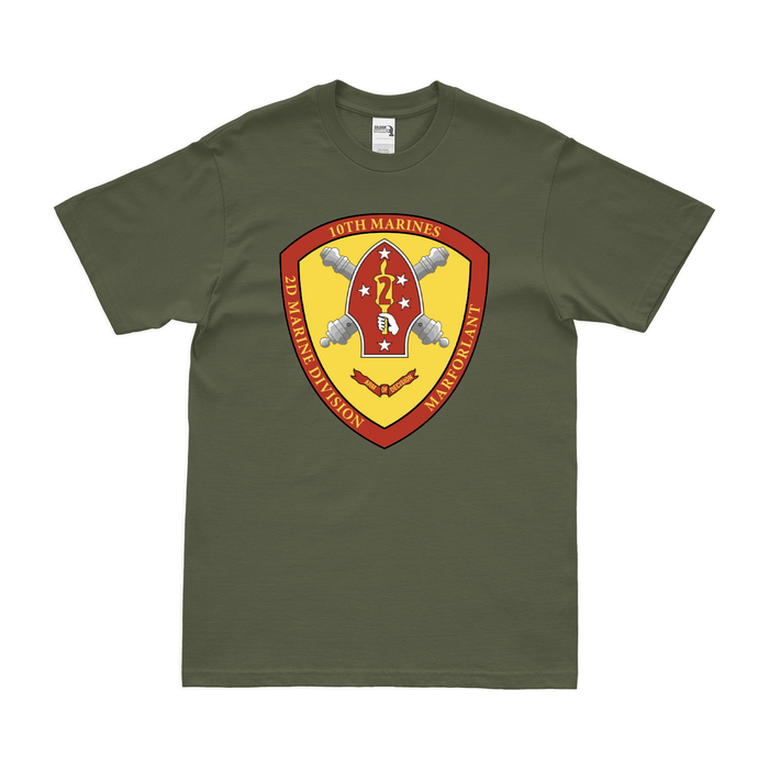 10th Marine Regiment Unit Emblem T-Shirt Tactically Acquired Military Green Clean Small