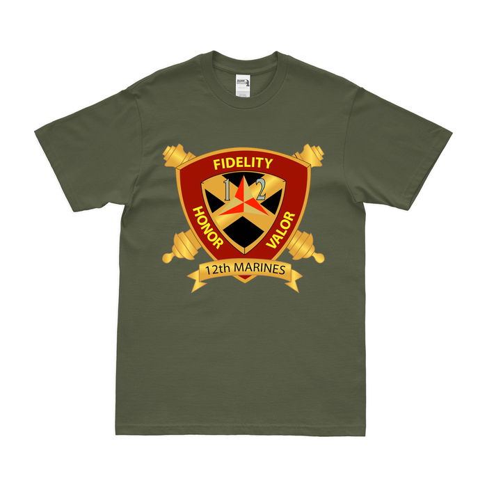 12th Marine Regiment Unit Emblem T-Shirt Tactically Acquired Military Green Clean Small