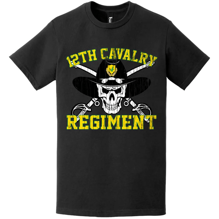 12th Cavalry Regiment Distressed Saber Skull T-Shirt Tactically Acquired   