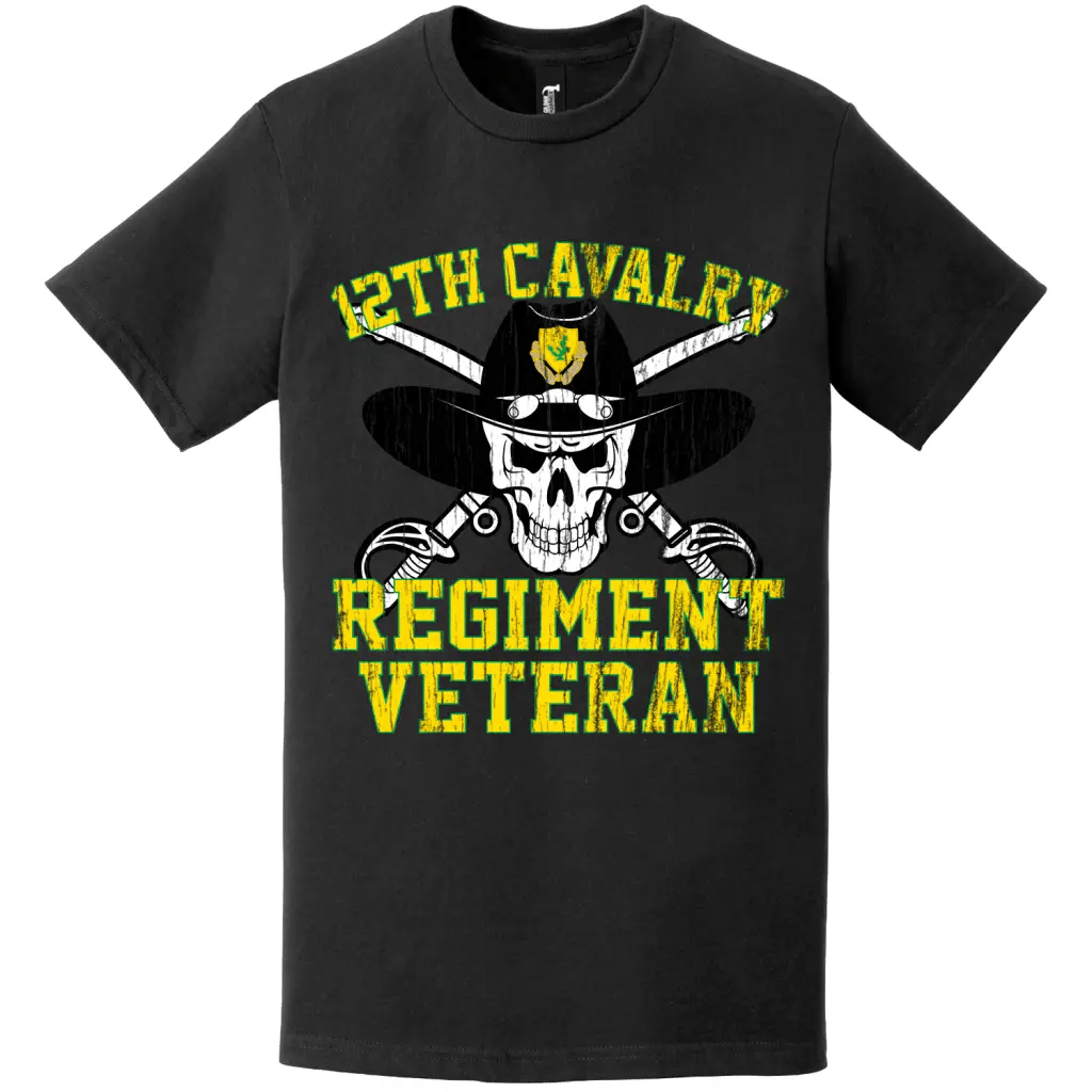 12th Cavalry Regiment Veteran Distressed Saber Skull T-Shirt Tactically Acquired   