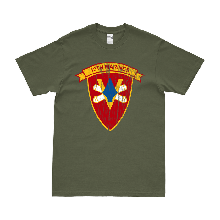 13th Marine Regiment Unit Emblem T-Shirt Tactically Acquired Military Green Distressed Small