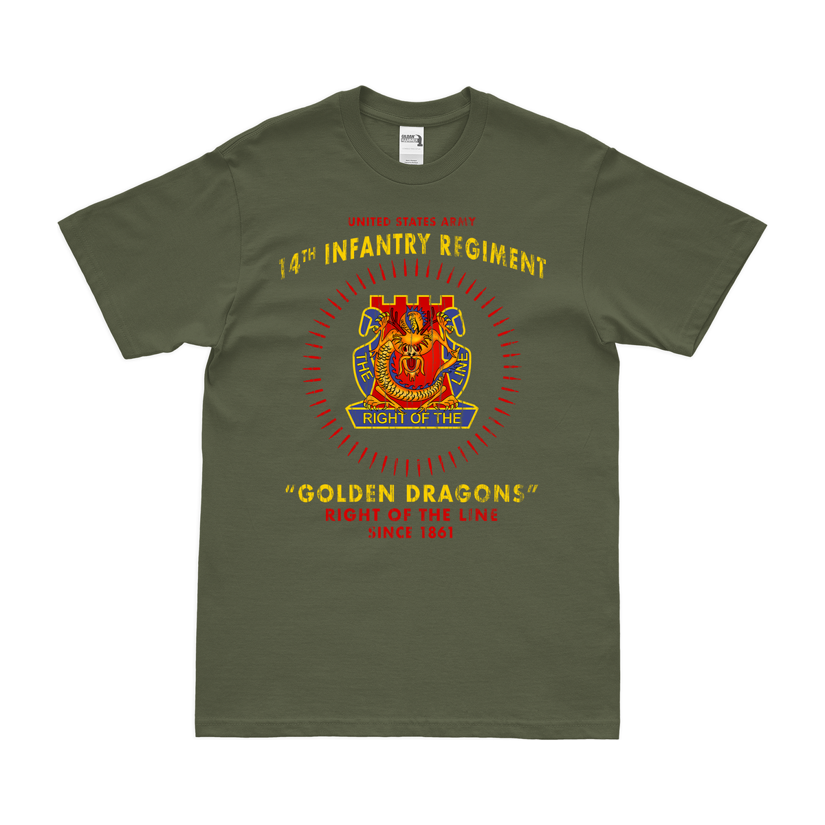 14th Infantry Regiment Tribute Legacy T-Shirt Tactically Acquired Military Green Distressed Small